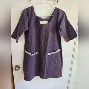 Arrowroot Purple Short Sleeve Dress with Patterned Pockets